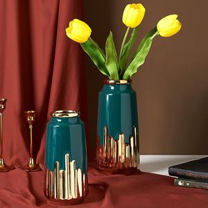 Jarrones Vase de cerámica Nordic Golden Flower Luxury Luxury Home Room Center Center Accesorios de mesa Regalos blancos