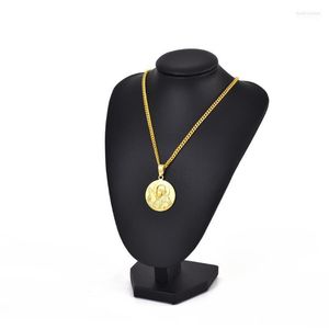 Pendant Necklaces Golden Color Stainless Steel Necklace For Men Women St. Benedict Man Chain & Pendants Hip Hop Fashion Jewelry Heal22