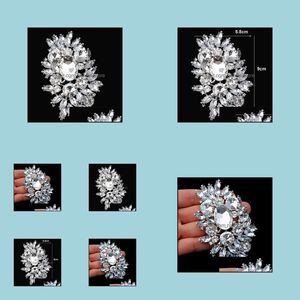 3 inç büyük en kaliteli çiçek broş Yeni varış Sier Tone Lüks Büyük Kristal Rhinestone Düğün Buketi Broşlar Bırak Teslimat P