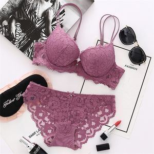 Japanese Style Lingerie Set Comfort Underwear Lace Thin Screw Thread Push Up Bra Set beauty back Big Size Women Bra Panties Set 220513