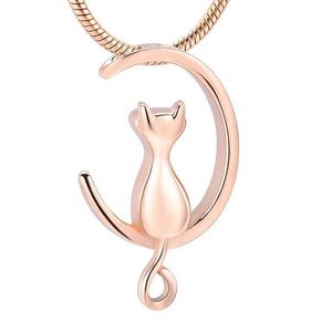 Silver/Gold/Black HH10024 Moon Cat Shape Jewelry Cremation Jewely Pet Ashes Urns Necklace Memorial Pendant For Women/Men Wholes245s