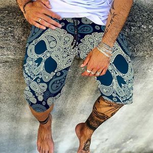 Erkek PantsSkull Baskı Erkekler Pamuk Keten Şort Rahat Gevşek İpli Plaj Kısa Pantolon Erkek 2022 Yaz Moda Streetwear 4XL Vintage