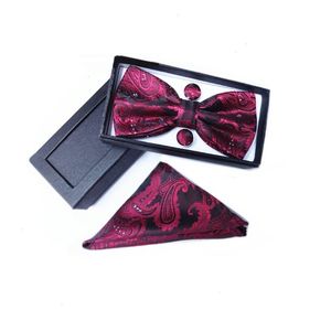 Erkekler Bow Tie kutusu Set Düğün Hediyeleri Konuklar için 100 İpek Altın Jakar Pembe Kırmızı Bowtie Mendil Kelepçeleri Groomsman