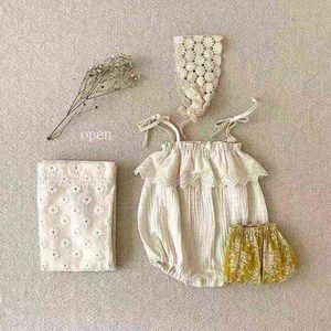 2022 Babi Mädchen Sommer Strampler Femal Reborn Jumper Infant Prinzessin Outfit Set Baumwolle Rüschen Body Baby Oberbekleidung Twin Kleidung G220510