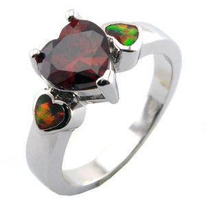 mode eld röd opal ring; granat zircon sten smycken ring hjärta design