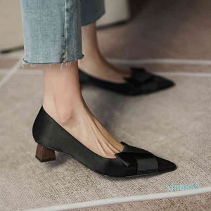 Sandals Pointed head shallow mouth single shoes women's autumn bow middle heel special-shaped French girls' high s
