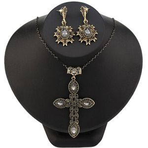 Pendant Necklaces Sunspicems Vintage Turkish Style Bohemia Cross Necklace Earring Sets For Women Gray Crystal Choker Party BijouxPendant Nec