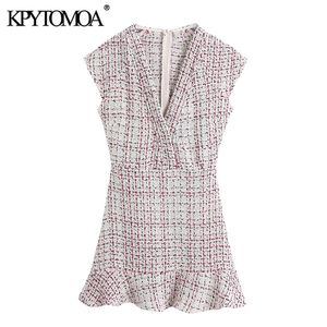 Fırfır Trim tüvit mini elbise ile kadın moda vintage kısa kollu arka fermuar dişi elbise vestidos mujer 220526