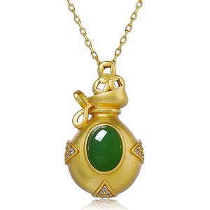 Colar de pingente de pingente verde natural de colar de prata chineses jadeite amulet de jóias de jóias para mulheres