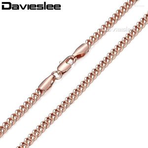 Davieslee 585 Roségold gefüllte Halsketten für Damen, flacher Schnitt, runder Link, Damen-Halskette, Großhandel, Schmuck, Geschenk, 3 mm, LGN220, Ketten Morr22