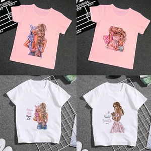 Camisetas de manga curta Meninas roupas super mãe bebê impressão doce doce garotinha de t-shirt gola coletiva de garotas para meninos casual menino camisa-shi