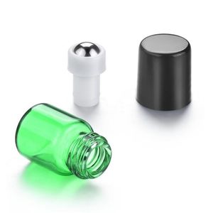 Garrafas de rolos de metal de 1 ml de 1 ml para óleos essenciais mini rolagem de vidro em garrafas com tampa preta rrd7054