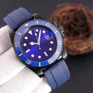 Mens Watch Classic 41mm Caliber 2813 Automatic Date Strap Blue Rubber Strap. Water Resistant Watch Luminous Dial