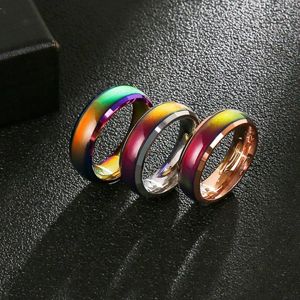 Anel de mudança de cor de 6 mm de aço inoxidável temperatura sensível a aliança de casamento anéis de moda moda tendência clássica
