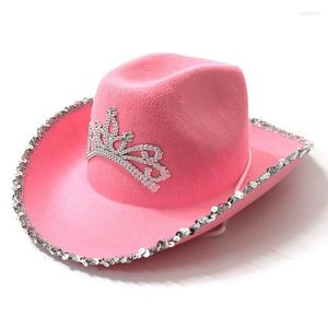 Bonnets für Frauen, rosa Krone, Cowboyhut, Hüte, modischer Sonnenhut, darstellende Kappe, dekorieren, Party, Strass, Sombrero, Beanie/Totenkopfkappen, Oliv22