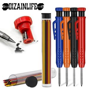 Professional Hand Tool Sets Solid Carpenter Pencil Set Woodworking Built-in Sharpener Deep Hole Mechanical Marker Marking With Refill Leads