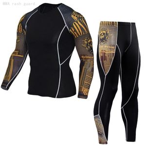 Man tracksuits With Pants Running T-shirt gym tight Sports set rashgarda MMA long sleeves Compression clothing Jogging Men 4xl 220518