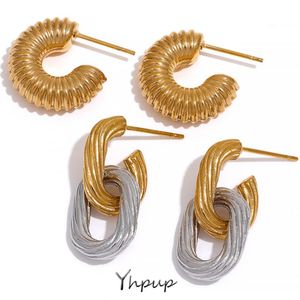 Dangle & Chandelier Yhpup Chunky Stainless Steel Textured Drop Earrings For Women Personalized Gold-pvd-plated Jewelry Stylish Unique Bijoux
