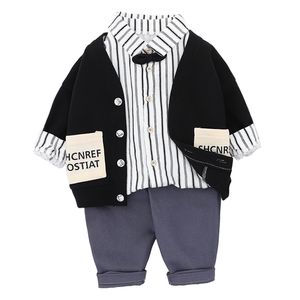 Çocuk Giysileri Çizgili Kız Kıyafetleri Ceket Bluz Pantolon Çocuk Kız Giysileri Set Bahar Sonbahar Çocuk Takımları 210412