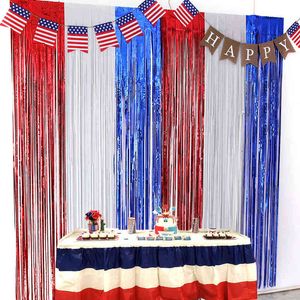 Wholesale blue silver curtains for sale - Group buy Independence Day Red White Blue Rain Silk Curtain Decoration M M2 M Party Background Decoration Silver Blue Tassel Curtain L220621