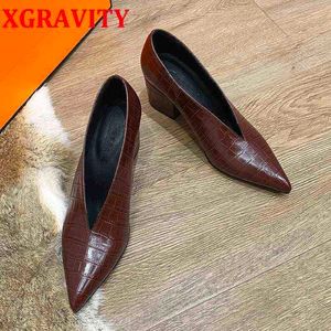 Dress Shoes Xgravity Crocodile Pattern Designer Vintage Evening Ladie Fashion Be Toe v Cut Woman High Heel Pump Sexy C325 220718