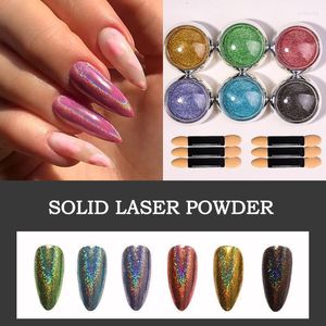 Nagelglitzer, solides, superhelles Gold, Laserspiegel, Silber, superfein, galvanisiertes Titan, 6 Farben/Set, Tauchpulver, Starter-Set, Prud22