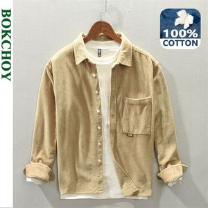 Autumn Winter Men Corduroy Shirt Thick Pure Cotton Button Up Casual Long Sleeve Pocket GA-D221 220324