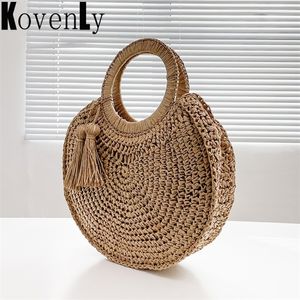 Bolsas tipo clutch de vime para mulheres, moda verão, bolsas circulares, bolsas femininas, boêmia, tecelagem de palha, design 220624