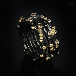 Cluster Rings Unique Polka Dot Black Gold Ring Women's 925 Silver Ladies Multi-layer Fashion Set Wedding GiftCluster Wynn22