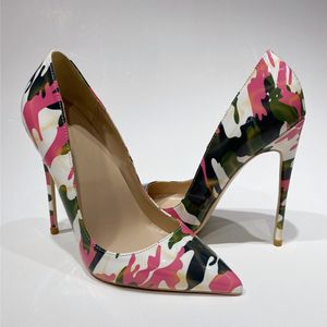 Print Camouflage Women Bottom High Heel Shoe Brand Designer Red Sole Slip on Stiletto Pumps