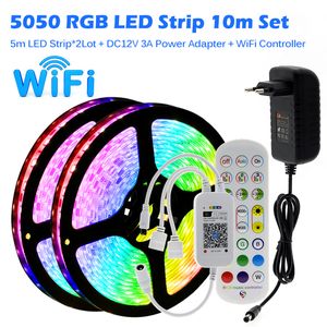 Светодиодные полоски RGB Light 5050 2835 Гибкий 10 м 15 м 20 м 12 В лента с помощью музыкального контроллера Wi -Fi / Bluetooth для телевизионного фонового освещения ночное ламп