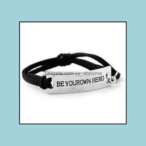 Braccialetti di identificazione identificativa Gioielli Jln Incisione personalizzata Lettering Be Your Own Hero Bracciale lungo in lega di pelle scamosciata con barra Drop Delive