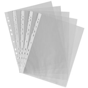 100pcs A4 Transparent Plastic Punched Pockets Folders Filing Thin 11Holes Loose Leaf File Storage Documents