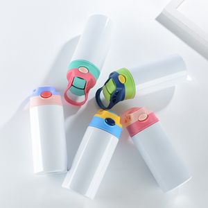 Sublimation Blanks Kids Tumbler 12 OZ White Water Bottle con cannuccia e coperchi portatili Biberon Sippy Cups