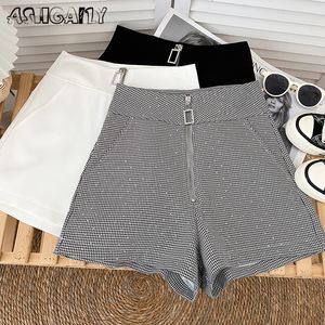 Ashgaily Zipper Shorts Women All match Wide Leg High Waist Short Ladies Casual Diamond Elegant A line Female 220602