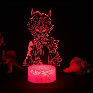 Luzes noturnas Genshin Impact Light Figura Xiao 3D Lamp Game for Bedroom Decor Iluminação Lâmpadas de cabeceira Crianças Presente para Friendnightnightnight