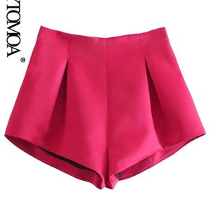 Women Chic Fashion Front Pleated Bermuda Shorts Vintage High midjan Back Zipper Kvinna Korta byxor Mujer W220322