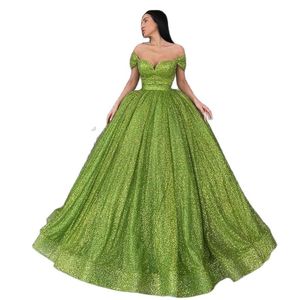 Green Sparking Quinceanera Prom Dresses Off the Shoulder Sweet 15 Abiti Abito da ballo drappeggiato Abiti da Quinceanera