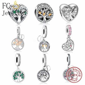 925 Silver Fit Pandora Charme 925 Bracelet Tree of Life Misture Biço de Zircão para Mulheres Natal Berloque New Charms Conjunto pendente DIY FELE JOENS DE MONES