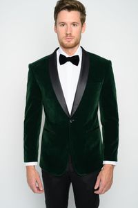 Dark Green Men Suits Velvet Wedding Tuxedos Slim Fit Szal Kapel Mężczyzna Tuxedo One Button Groom Formalne Nosić 2 szt Prom Party Blazer Jacket + Spodnie