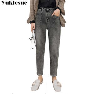 Vintage damer pojkvän jeans för kvinnor mamma hög midja svartblå casual harem byxor koreanska streetwear denim byxor 210608