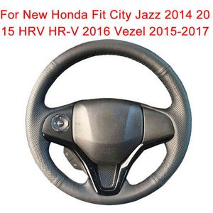 Anpassad bil rattskydd för New Honda Fit City Jazz 2014 2015 HRV HRV 2016 Fiberläderfläta för ratt J220808