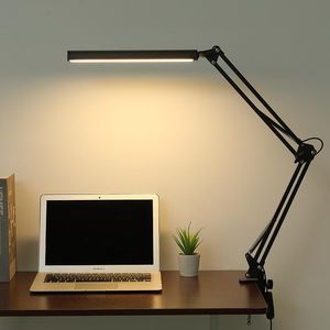 Lampade da tavolo Lampada da scrivania pieghevole a LED pieghevole per la cura degli occhi Braccio lungo con morsetto USB ultra luminoso per computer da tavolo per studi di home office