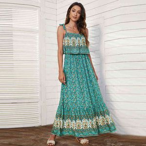 Summer Fashion Green Sexy Midi Dress For 2022 Women Bohemian Wedding Guest Long Dresses Casual High midja mjuk maxi Robe Vestido G220510