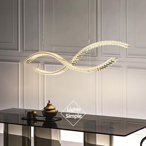 Lampadari Modern Luxury K9 Lampade a sospensione a LED in cristallo per sala da pranzo Ristorante Lampada da cucina Illuminazione a sospensione ondulata dorata