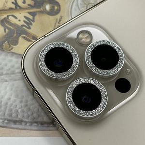 iPhoneのカメラプロテクター13 11 12 Pro Max Fine Sand Flash Diamonds Grainy Tempered Glass Lensフィルムパウダーフラッシュ光沢のある後ろのメタル特別デザイナー保護リング