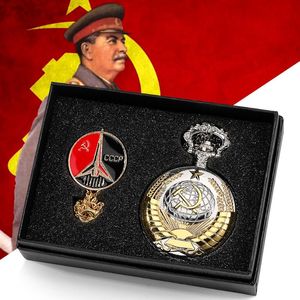 Pocket Watches män vintage titta på USSR Badge Set CCCP Women Quartz Pendant Clock Gift till Friends Reloj de Bolsillopocket