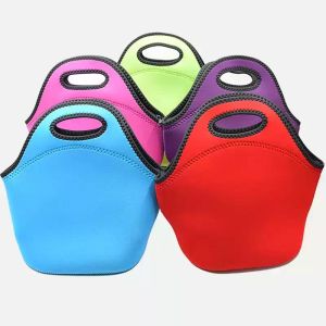 Borsa tote riutilizzabile in neoprene da 17 colori Borsa termica per il pranzo morbida con design a cerniera per la scuola di lavoro Spedizione veloce