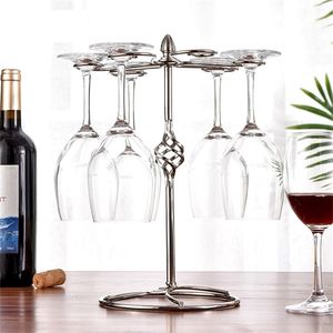 Goblet Holder Wine Cup Rack Red Glass Standing with 6 Hooks Stainless Steel Hanging Drinking Glasses 220509