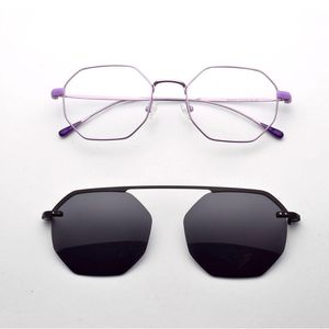Fashion Sunglasses Frames Glasses Frame For Women Retro Polygon Ultra-Light Thin Side Purple Polarizing Magnet Decorative Glasse